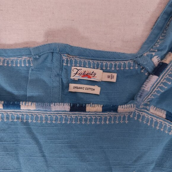 Faherty Jetty Shift Dress 100% Organic Cotton Embroidered Delphinium Medium Boho - Picture 3 of 13